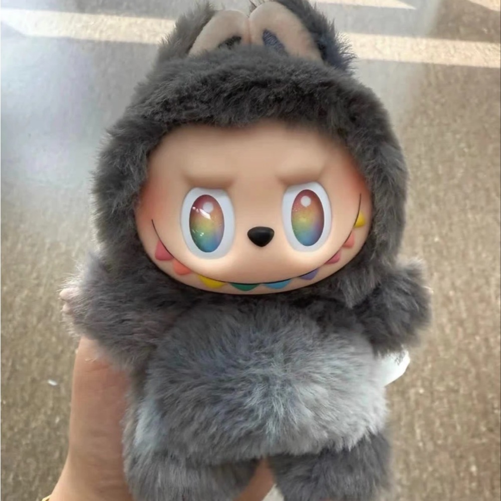 Pop mart labubu Gray Plush Stuffed Animal with Fluffy Fur